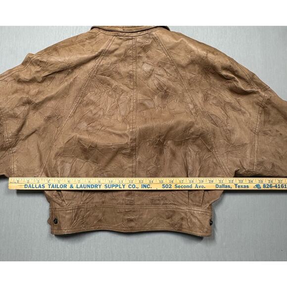 VTG Womens Cropped Distressed Jacket 70s Size S Tan Motorcycle Bomber Dolman - Picture 13 of 14